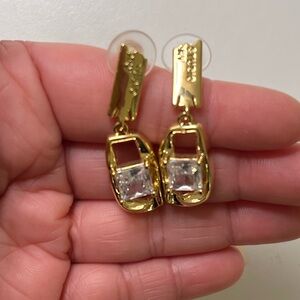 Gold Drop Earrings with Square Crystal Accent